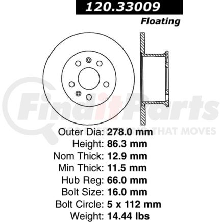 Centric 120.33009 Disc Brake Rotor Premium Brake Rotor