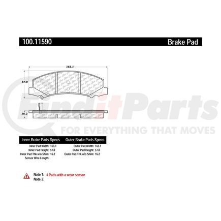 100.11590 by CENTRIC - Original Equipment Formula Brake Pads with Hardware