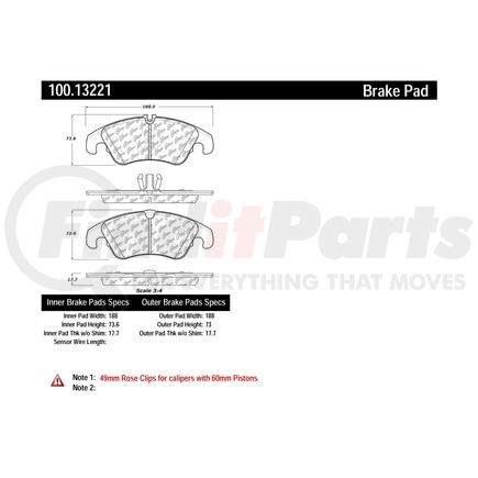 100.13221 by CENTRIC - Centric Original Equipment Formula Brake Pads with Hardware