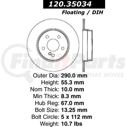 120.35034 by CENTRIC - Centric Premium High Carbon Alloy Brake Rotor