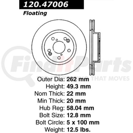 Centric 120.47006 Disc Brake Rotor Premium Brake Rotor