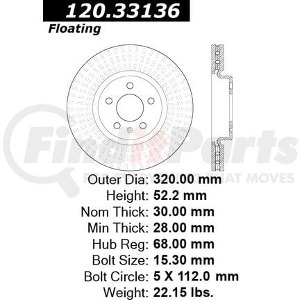 120.33136 by CENTRIC - Premium Brake Rotor
