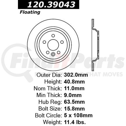 120.39043 by CENTRIC - Premium Brake Rotor