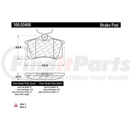 100.03400 by CENTRIC - Disc Brake Pad