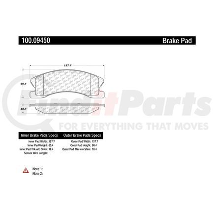 100.09450 by CENTRIC - Centric Original Equipment Formula Brake Pads with Hardware