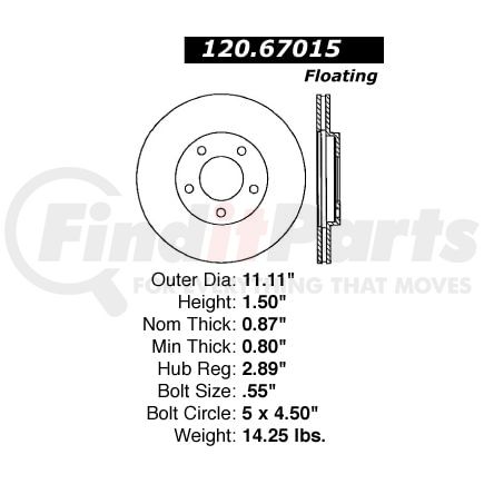 120.67015 by CENTRIC - Premium Brake Rotor