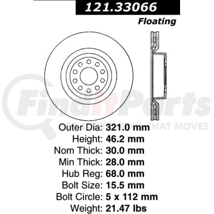 Centric 121.33066 Disc Brake Rotor Standard Brake Rotor