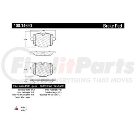 Centric 100.14690 Disc Brake Pad Set Original Equipment Formula Brake Pads with Hardware