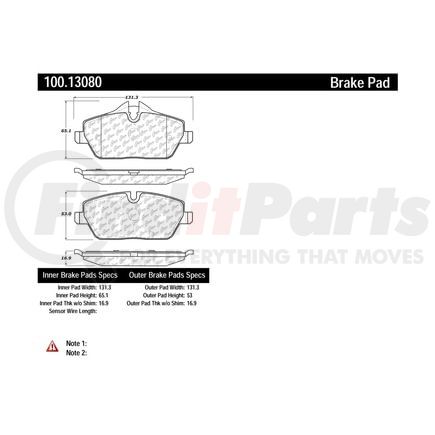 100.13080 by CENTRIC - Disc Brake Pad