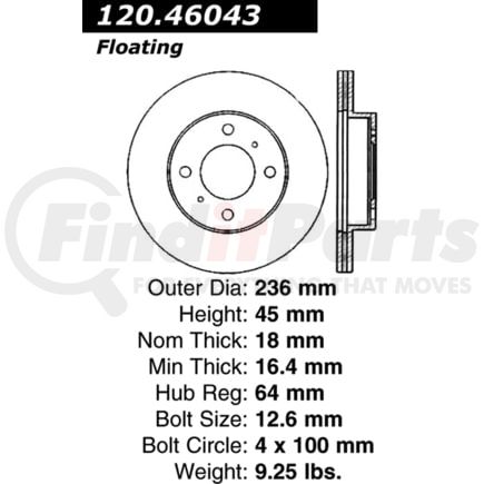 120.46043 by CENTRIC - Premium Brake Rotor