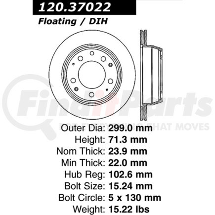 Centric 120.37022 Disc Brake Rotor Premium Brake Rotor
