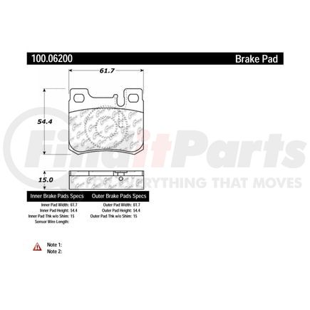 100.06200 by CENTRIC - Centric Original Equipment Formula Brake Pads with Hardware
