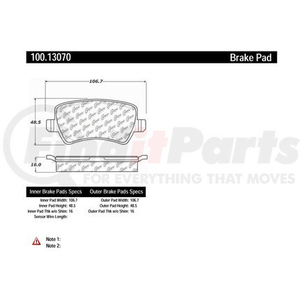100.13070 by CENTRIC - Original Equipment Formula Brake Pads with Hardware