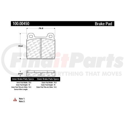 100.00450 by CENTRIC - Original Equipment Formula Brake Pads