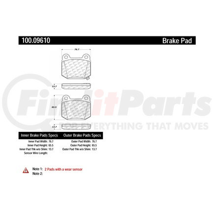 Centric 100.09610 Disc Brake Pad Set Disc Brake Pad