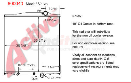 8000-40PT by ACTIVE RADIATOR - Mack Truck  Truck & Bus Radiators