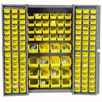 662134YL by GLOBAL INDUSTRIAL - Global Industrial&#153; Bin Cabinet Deep Door - 136 Yellow Bins, 16-Gauge Assembled Cabinet 38x24x72