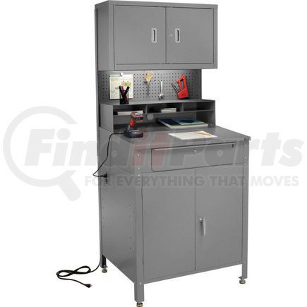 249692GY by GLOBAL INDUSTRIAL - Global Industrial&#153; Cabinet Shop Desk - Riser, Pegboard & Upper Cabinet 34-1/2 x 30 x 80 - Gray