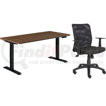 695780WN-B by GLOBAL INDUSTRIAL - Interion&#174; Height Adjustable Table with Chair Bundle- 60"W x 30"D, Walnut W/ Black Base