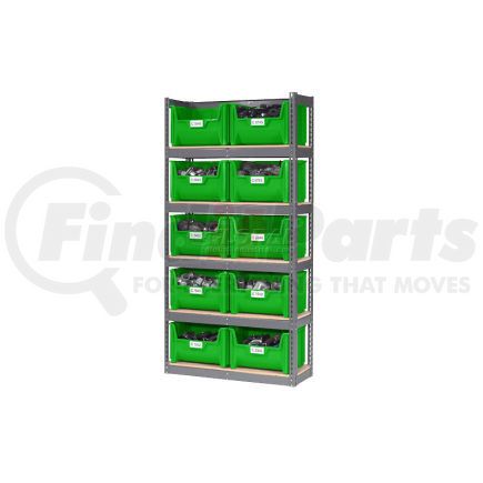 238203GN by GLOBAL INDUSTRIAL - Global Industrial&#153; Steel Boltless Wood Deck Shelving - 10 Plastic Hopper Bins Green, 42x15x84