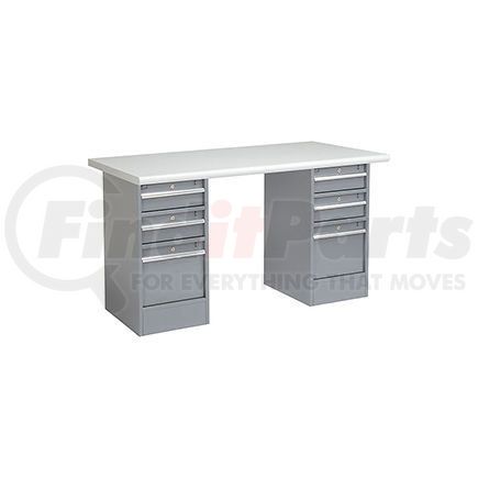 607637 by GLOBAL INDUSTRIAL - Global Industrial&#153; 72 x 30 Pedestal Workbench - 6 Drawers, Plastic Laminate Safety Edge - Gray