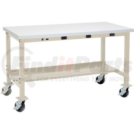 253978HBTN by GLOBAL INDUSTRIAL - Global Industrial&#153; 60 x 30 Mobile Production Workbench - Power Apron - ESD Square Edge - Tan