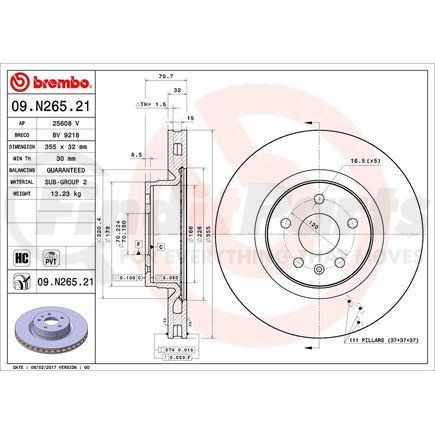 09.N265.21 by BREMBO - Premium UV Coated Front Brake Rotor