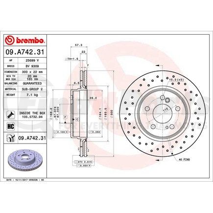 09.A742.31 by BREMBO - Premium UV Coated Rear Brake Rotor