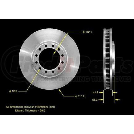 PRT5533 by BENDIX - Disc Brake Rotor - Iron, 12.21 Inch Diameter, 1.654 Inch Thick, Vented, Smooth