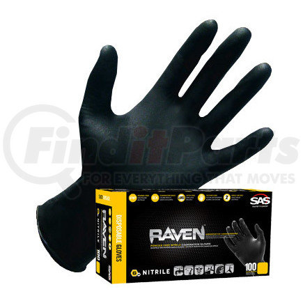 66519 by SAS SAFETY CORP - Raven Nitrile Disposable Glove (Powder-Free) - Black, 6 mil Thick, 100 Gloves/Box, Extra Large (XL)