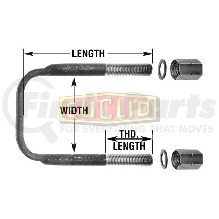 E-UB8575-126 by EUCLID - U-Bolt Assembly - Flat Square Bend, 1 -14 x 5 W x 12 3/4 L