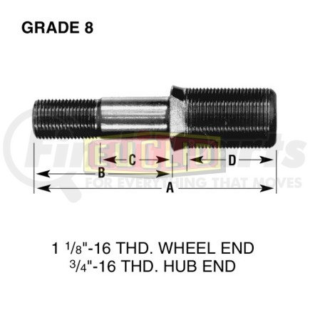 Euclid E-5935-L Euclid Wheel End Hardware - Wheel Stud, Double End, LH