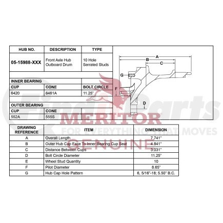 0515988001 by MERITOR - Axle Hub Assembly - Meritor Genuine - Ay-Hub/Stud/ABS