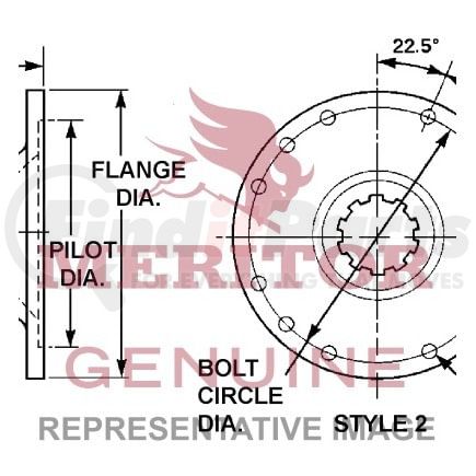 5WCS38-45A4 by MERITOR - Drive Shaft Flange Yoke - 5.91 in. Bolt Circle, 46 Splines, 7.08 in. Flange OD