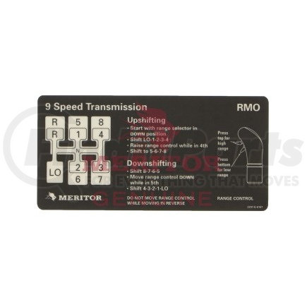 2297E6167 by MERITOR - Multi-Purpose Decal - Square, for Manual Cab Shifter, 9-Speed Transmission