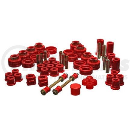 318101R by ENERGY SUSPENSION - Hyper-Flex System; Red; Incl. Front Control Arm Bushing; Front Sway Bar Bushings; Rear Spring And Shackle Bushings; Body Mount; Tie Rod End Boots; Performance Polyurethane;