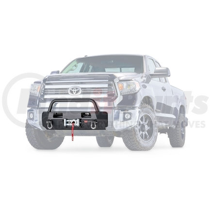 103209 by WARN - MTG KIT SEMI-HIDDEN for Toyota Tundra Pickup 2014-current; Winch carrier has -thick steel and acts as a fortified cross beam; Welded 2 diameter single-hoop bull bar and thru-welded D-ring mounts; No need to relocate control pack