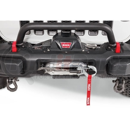 102300 by WARN - Mounts Behind Fairlead to Fill Gap In Factory Bumper; Powder Coated; Red; With License Plate Mounting Bracket and Stanchions For Winch Rope and Hook