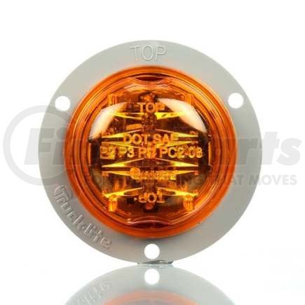 TL30279Y by TRUCK-LITE - 30 SERIES, HIGH PROFILE, LED, YELLOW ROUND, 8 DIODE, MARKER CLEARANCE LIGHT, PC, GRAY POLYCARBONATE FLANGE MOUNT, PL-10, 12V