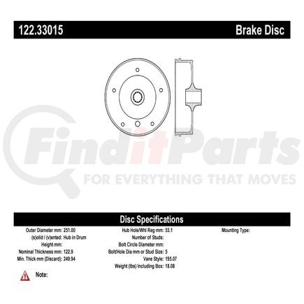 122.33015 by CENTRIC - Centric Premium Brake Drum