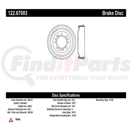 122.67003 by CENTRIC - Centric Premium Brake Drum