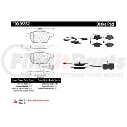 100.05552 by CENTRIC - Original Equipment Formula Brake Pads with Hardware