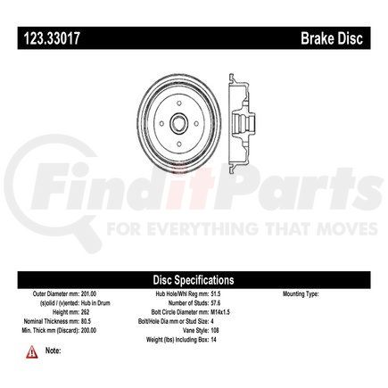 123.33017 by CENTRIC - C-Tek Standard Brake Drum