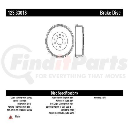 123.33018 by CENTRIC - C-Tek Standard Brake Drum