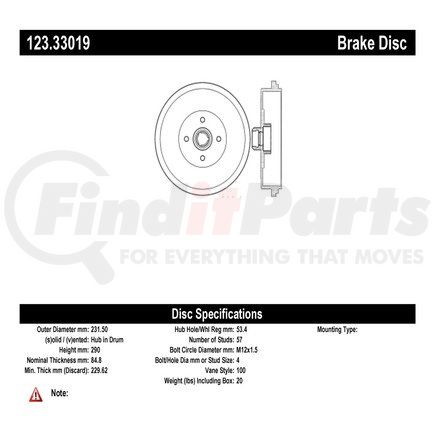 123.33019 by CENTRIC - C-Tek Standard Brake Drum