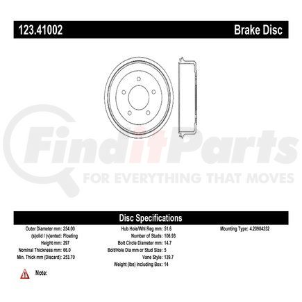 123.41002 by CENTRIC - C-Tek Standard Brake Drum