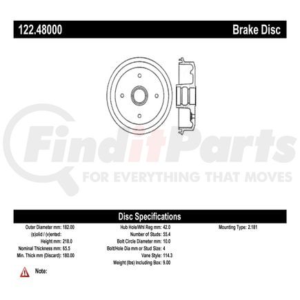 122.48000 by CENTRIC - Centric Premium Brake Drum