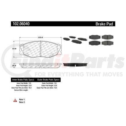 102.06040 by CENTRIC - C-Tek Semi-Metallic Brake Pads with Shims