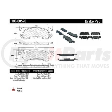 106.00520 by CENTRIC - Posi Quiet Extended Wear Brake Pads with Shims and Hardware