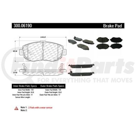 300.06190 by CENTRIC - Premium Semi-Metallic Brake Pads with Shims and Hardware